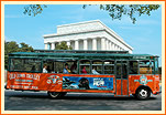 Trolley in front of Lincoln Memorial in Washington Dc